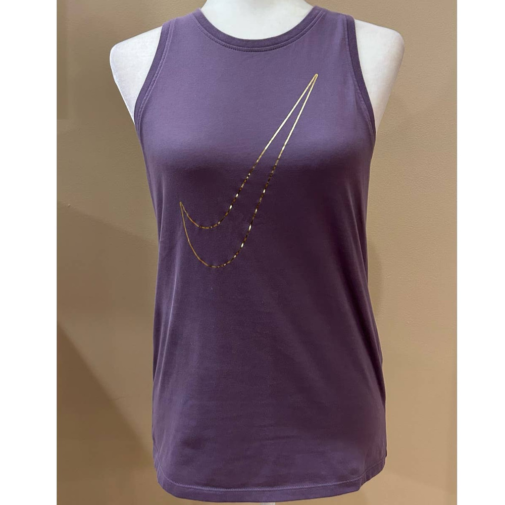 Nike Purple Dri Fit Tank Top Tee with Metallic Gold Swooch, Size S
